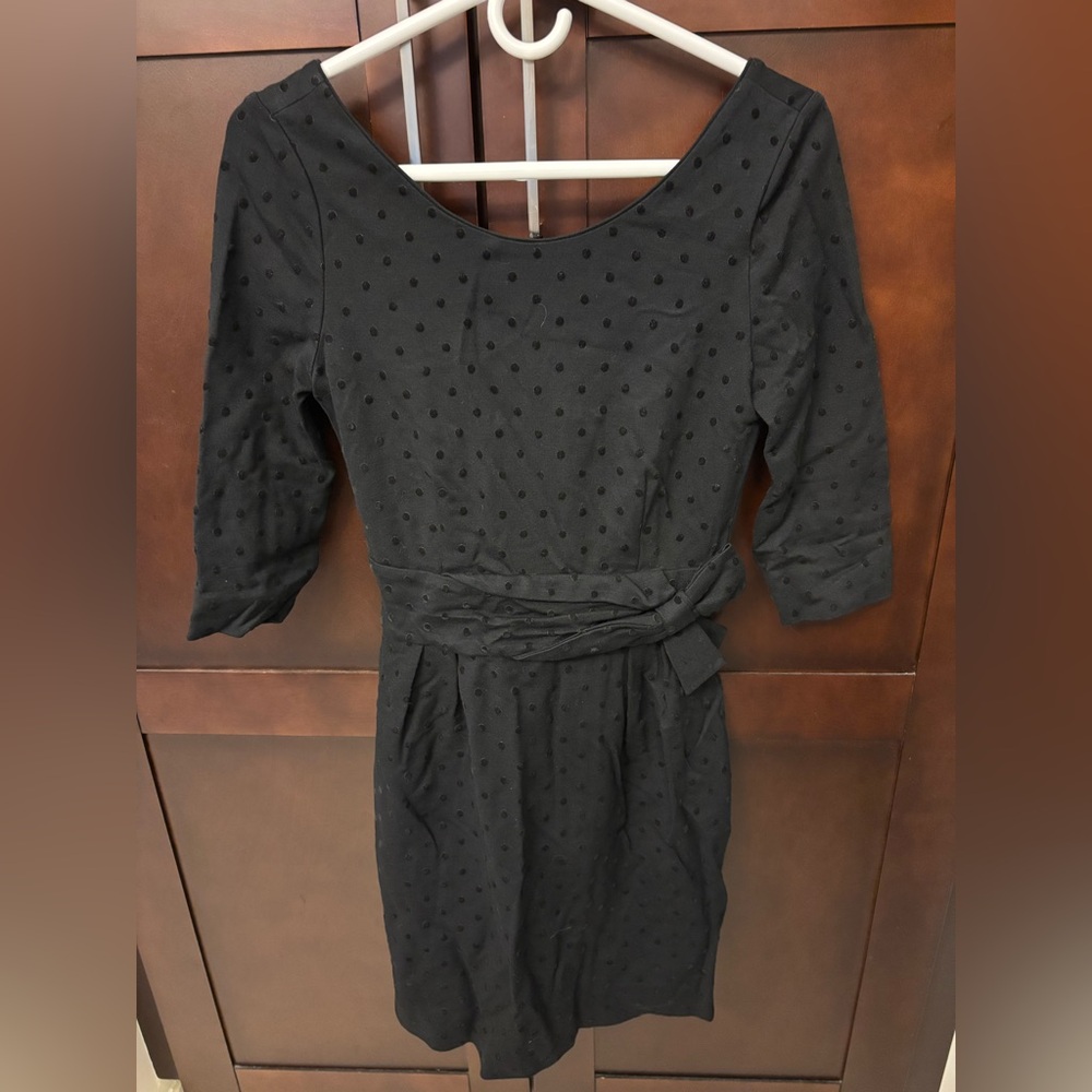 Kate Spade Black Textured Long Sleeve Dress, Velvet Swiss Dots